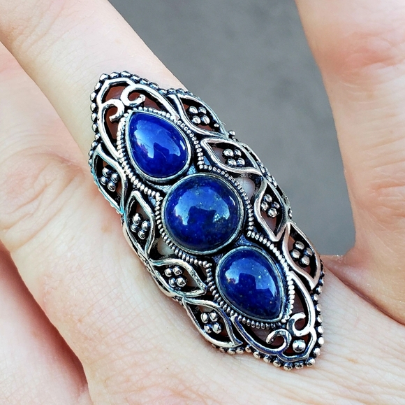 New Lapis Lazuli Silver Statement Ring. - Picture 12 of 12